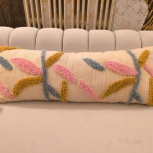 Hand-Tufted Lumbar Cushion Cover with Filler – 14"x36" | Khadi Cotton | Natural Threads